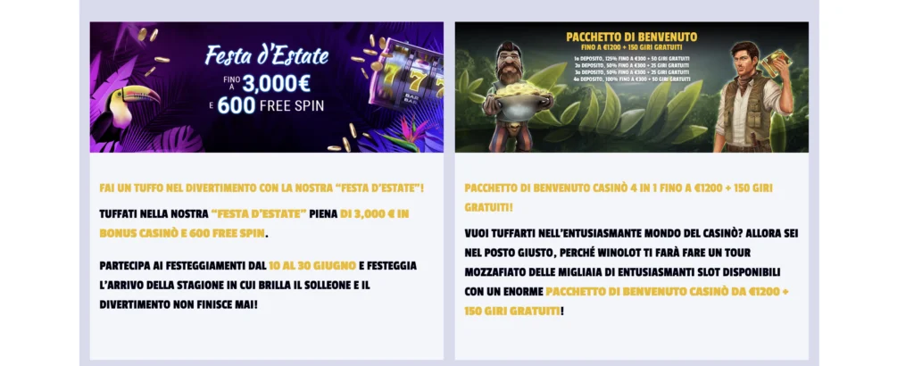 Winolot bonus benvenuto casino